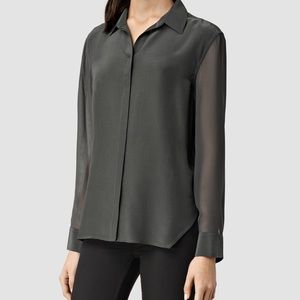 NWOT AllSaints silk sheer sleeve top
